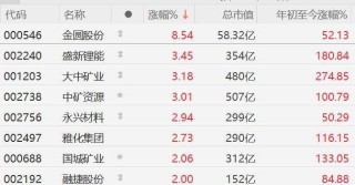 A股锂矿股高开，金圆股份涨8%，盛新锂能、大中矿业、中矿资源涨3%，国城矿业、融捷股份涨2%！碳酸锂期货涨3%