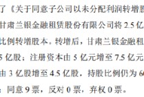 兰州银行：同意兰银金租以未分配利润转增股本 持股比例不变