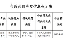 农发行西藏自治区分行被罚81.5万元：违反金融统计管理规定
