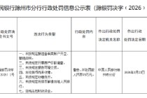 滁州皖东农村商业银行被罚75万元：未按规定报送备案类账户开立、撤销资料等