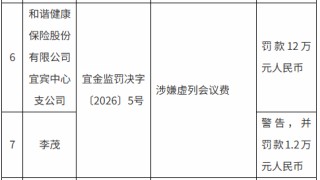 和谐健康宜宾中心支公司被罚12万元：涉嫌虚列会议费