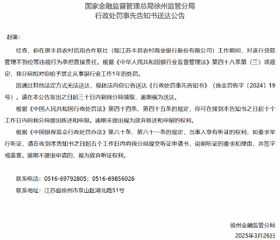 原丰县农村信用合作联社一员工被禁业1年：因贷款管理不到位等违规行为  第1张