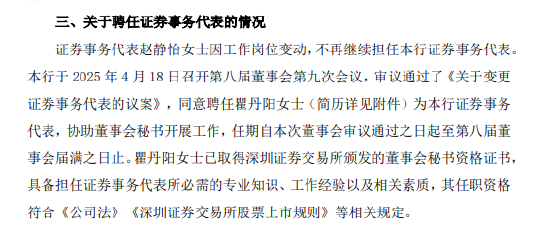 江阴银行：拟聘任瞿丹阳为该行证券事务代表  第1张