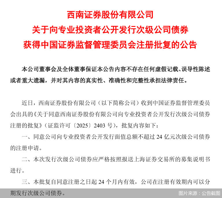 西南证券获准发行不超过24亿元次级公司债  第2张