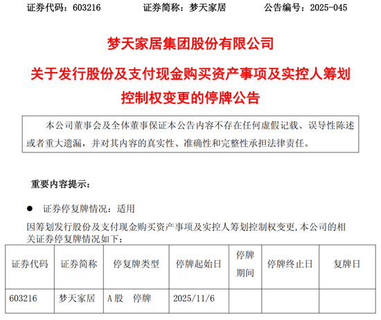 重大资产重组!梦天家居拟收购芯片企业,今起停牌 第1张 重大资产重组!梦天家居拟收购芯片企业,今起停牌 第1张