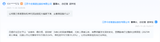 三季度净利骤降48%,今世缘顾祥悦:业绩表现符合行业特征 第1张 三季度净利骤降48%,今世缘顾祥悦:业绩表现符合行业特征 第1张