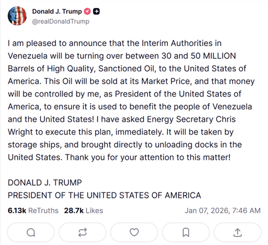 特朗普：委内瑞拉将向美国移交多达5000万桶石油  第3张