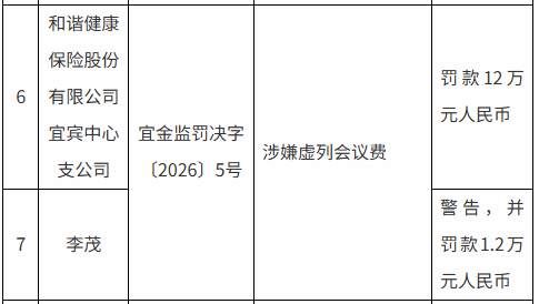 和谐健康宜宾中心支公司被罚12万元：涉嫌虚列会议费  第1张