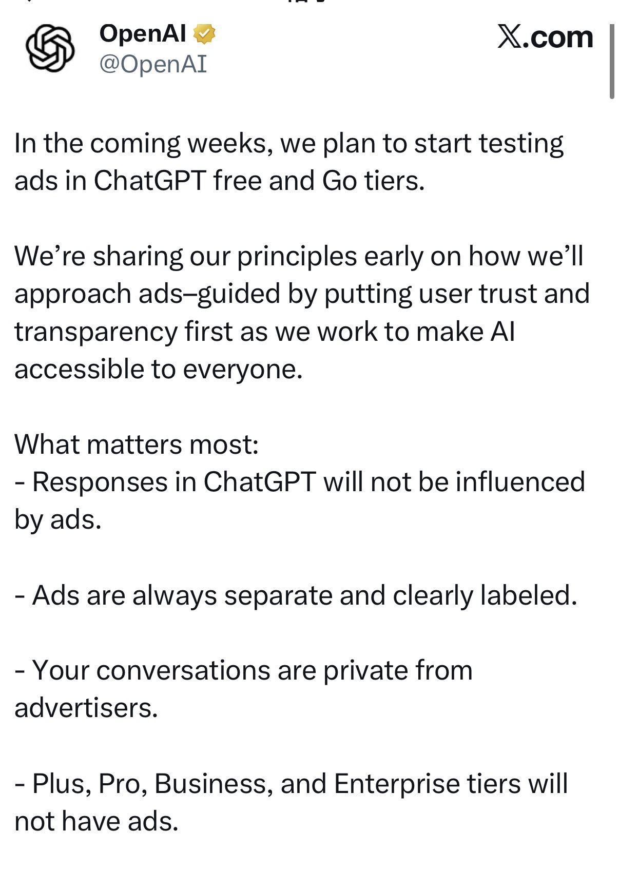 OpenAI等不起了？ChatGPT宣布加广告，用户不买账  第1张