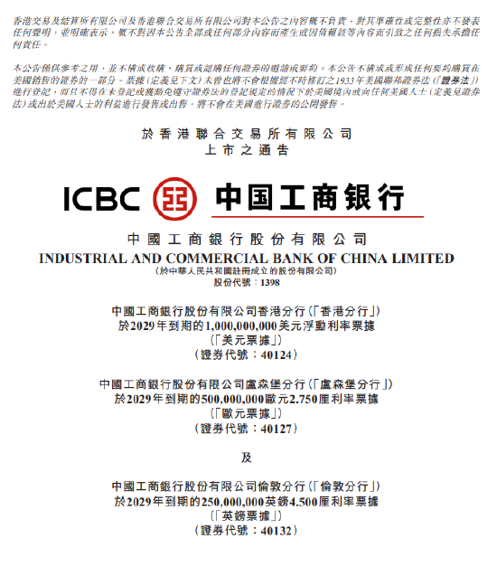工商银行三地分行发行多币种票据 预计3月17日登录港交所  第1张